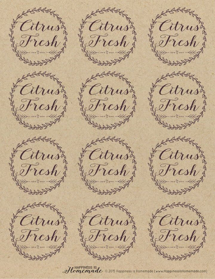 six circular labels with the words citrus fresh