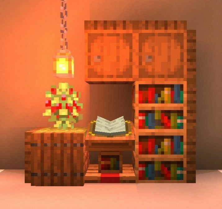 Minecraft Quick House, Minecraft Small Interior Ideas, Mincraft Idea Rooms, Book Shelf Minecraft, Small Minecraft Builds Inside, Cute Interior Design Minecraft, Minecraft Home Decor Ideas, Minecraft Dresser Ideas, Minecraft Crafting Area