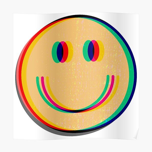 a smiley face with different colored stripes on it's face poster, featuring the colors of