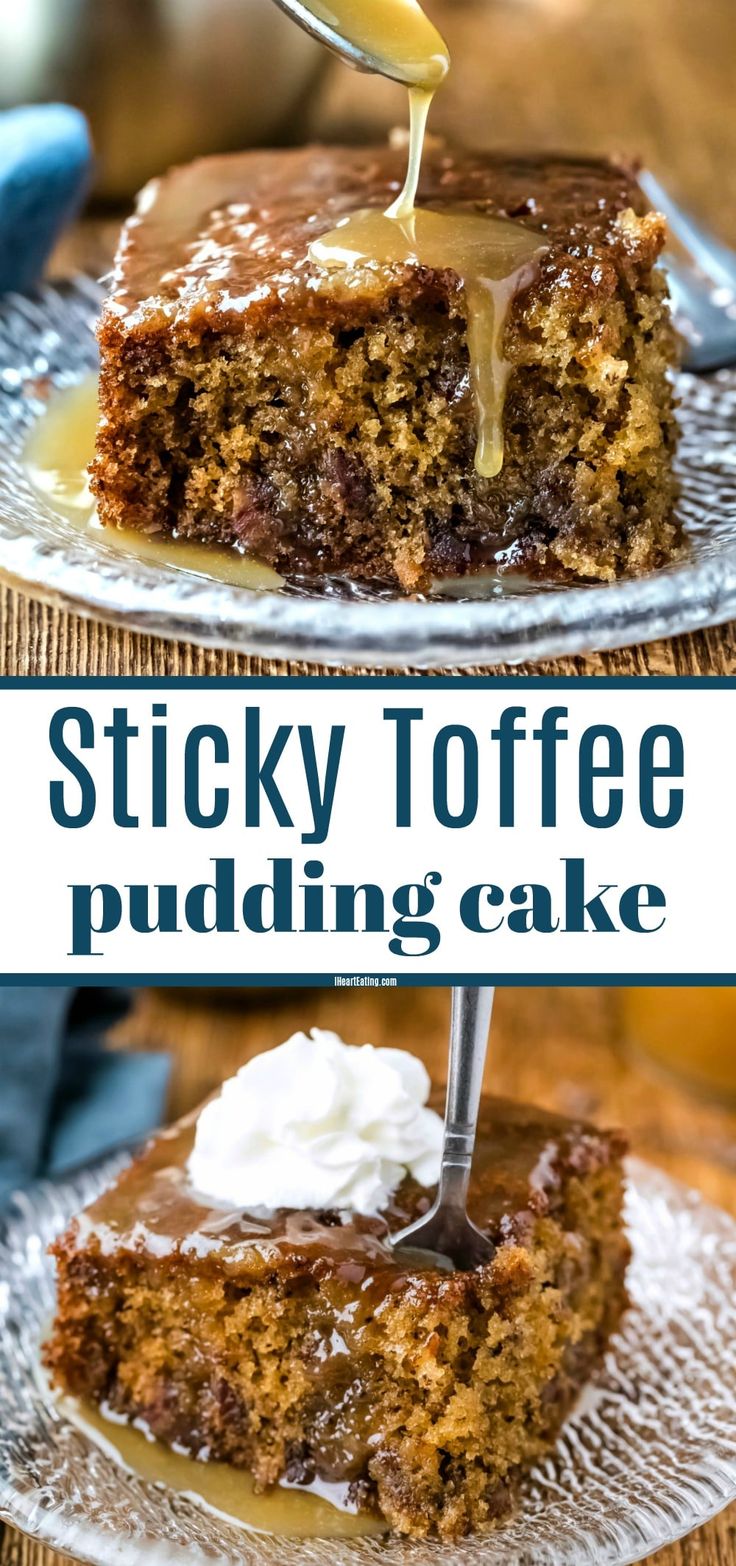 a slice of sticky toffee pudding cake on a plate