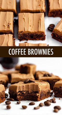 coffee brownies cut into squares and topped with frosting