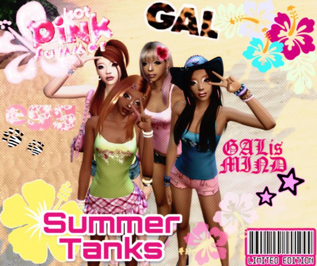 three girls in bathing suits are posing for the cover of an album, summer tanks