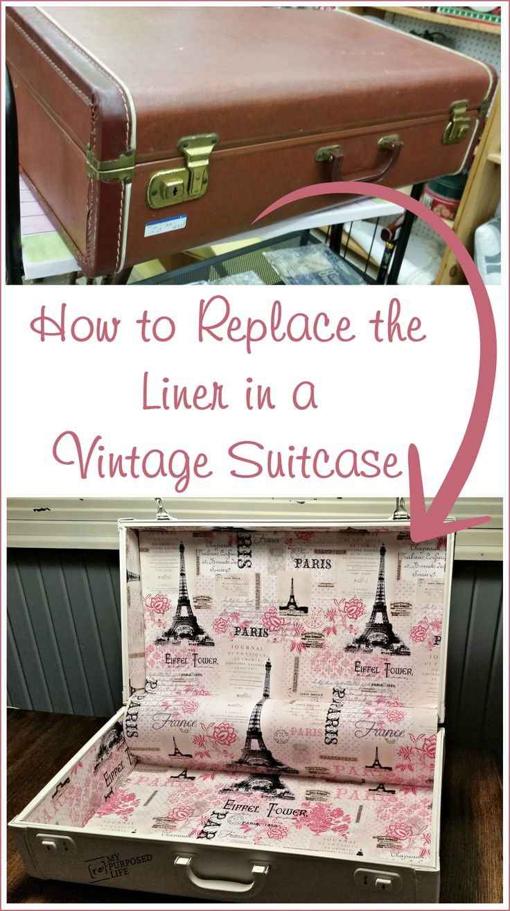 How to replace the liner in a vintage suitcase MyRepurposedLife.com Vintage Suitcase Decor, Suitcase Furniture, Painted Suitcase, Suitcase Table, Suitcase Decor, Diy Suitcase, Vintage Train Case, Old Suitcases, Vintage Suitcases