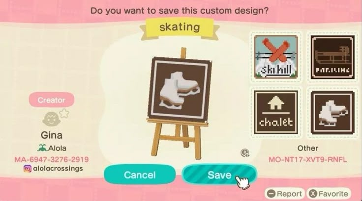 an animal crossing game screen with the character's name and other items on it