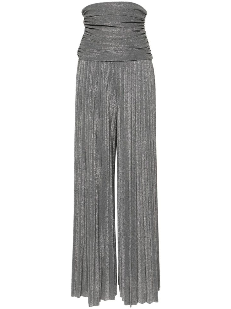 anthracite grey lurex detailing fully pleated ruched detailing square neck strapless high waist wide leg full lining Yoko London, City Dress, Summer Beach Wear, Exclusive Fashion, Ballet Flat Shoes, High End Fashion, Ski Wear, Lady Dior, Jacket Tops