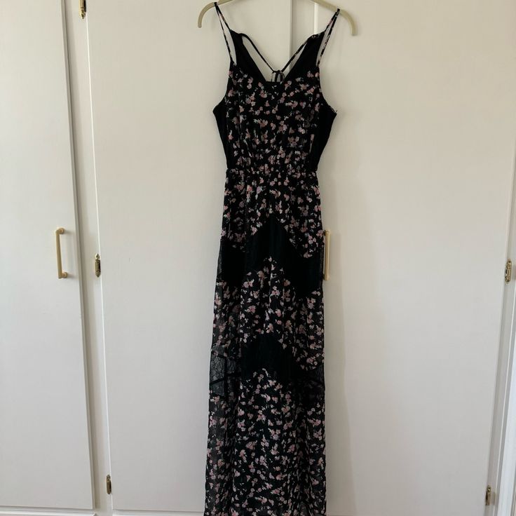 Nwt. From Kohl’s. Floral Chiffon And Lace Detail. 56” Length. Black Lined Maxi Dress, Spring Black Maxi Dress With Lace Trim, Black Lace Trim Maxi Dress For Spring, Black Lace Trim Maxi Dress For Date Night, Black Floral Print Maxi Dress For Night Out, Black Lace Dress With Floral Print, Black Lace Maxi Dress, Black Maxi, Walker Boots