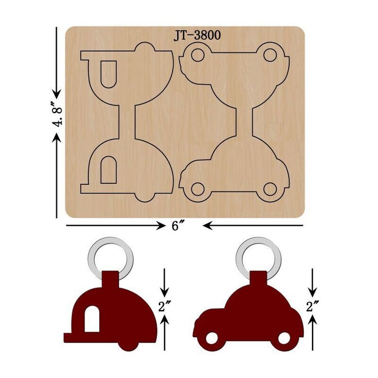 a wooden cutting board with two pieces of wood and one piece of metal in the shape of a car