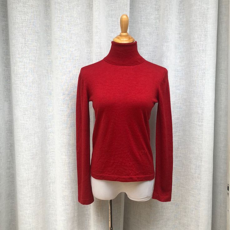 This Is A Beautiful Vintage A Gucci Turtleneck Sweater With Embroidered Logo On The Bottom Of The Sweater. Gorgeous Rich Color. Marked Size 46 Italian, Cashmere/ Silk Blend. Measurements ( Flat) Shoulder To Shoulder 15” Armpit To Armpit 17” Sleeve Length 23” Gucci Wool Crew Neck Sweater, Casual Fitted Gucci Sweater, Red Cashmere Winter Top, Elegant Red Crew Neck Sweater, Classic Red Fine Knit Sweater, Gucci Fitted Casual Top, Casual Fitted Gucci Tops, Casual Gucci Tops For Fall, Red Cashmere Sweater With Fine Knit