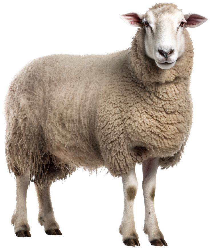 a sheep standing in front of a white background