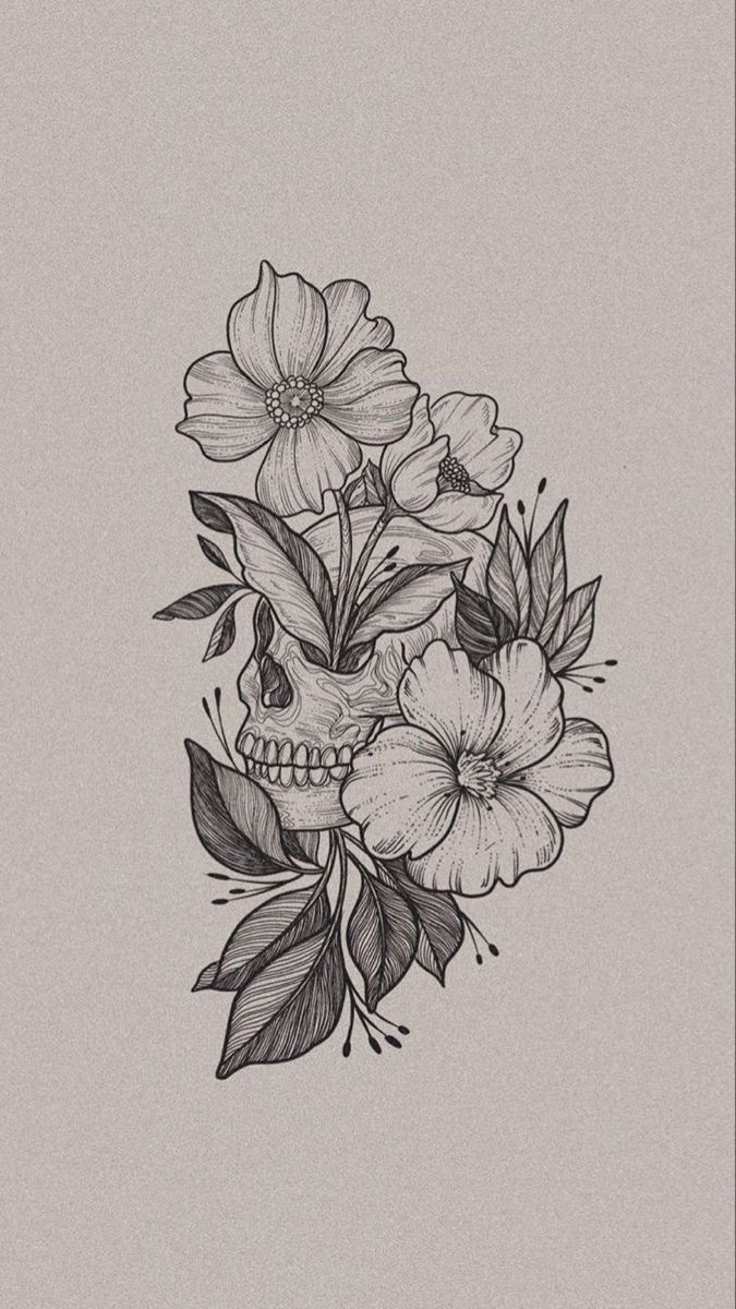 a skull and flowers tattoo design