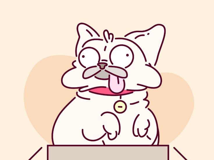 a cartoon cat sitting on top of a box with its tongue out and eyes wide open