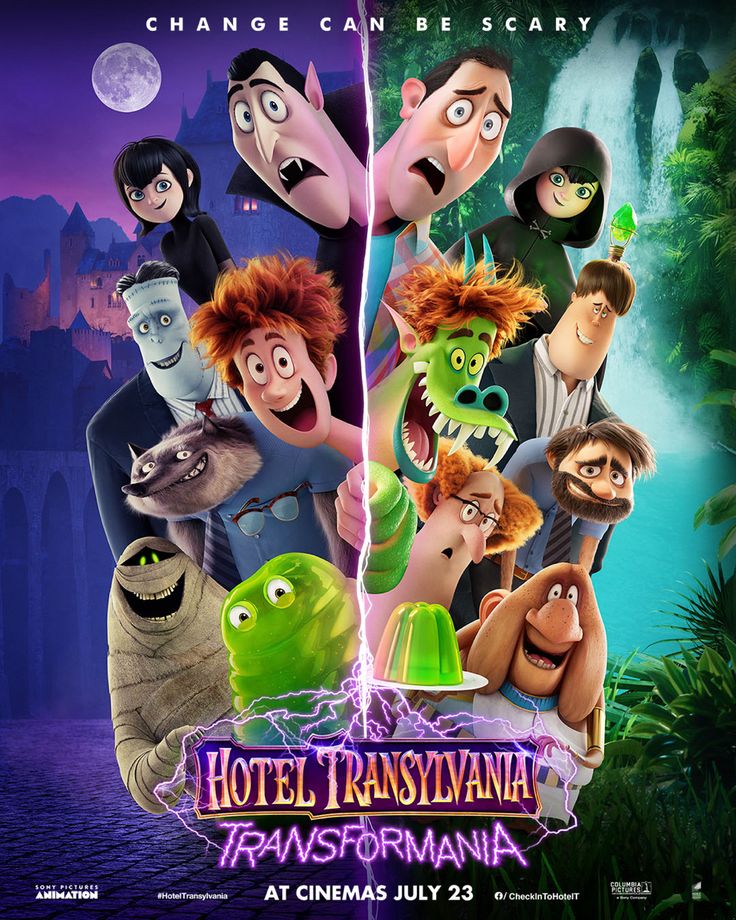 hotel transaviania poster with monsters in the background