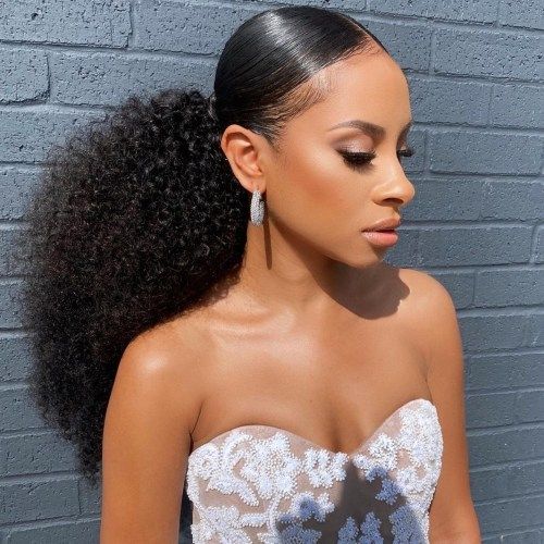 50 Superb Black Wedding Hairstyles Updated for 2023 Black Bridesmaids Hairstyles, Wedding Ponytail Hairstyles, Natural Hair Ponytail, Wedding Ponytail, Afro Ponytail, Curly Hair Pieces, Low Ponytail Hairstyles, Curly Hair Ponytail, Black Wedding Hairstyles