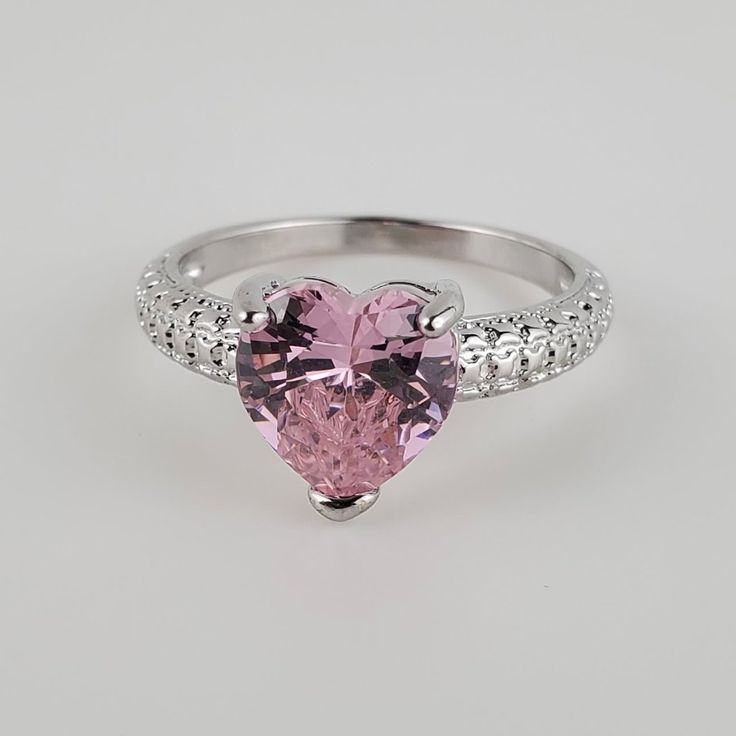 Ring For Women's, New With Tags , Stainless Steel , Silver And Pink Pink Crystal Ring For Valentine's Day, Pink Heart Cut Crystal Ring For Valentine's Day, Pink Heart Crystal Ring For Anniversary, Pink Heart-shaped Crystal Ring For Anniversary, Pink Heart Ring With Vs Clarity As Gift, Pink Elegant Crystal Ring For Valentine's Day, Elegant Pink Crystal Ring For Valentine's Day, Pink Heart Cut Ring With Vs Clarity, Pink Crystal Ring For Anniversary On Valentine's Day