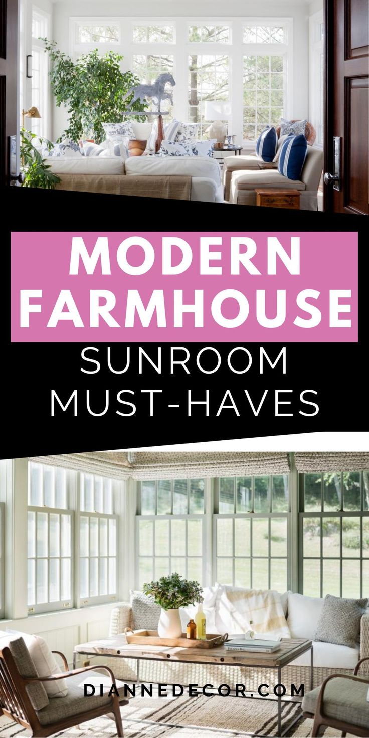 modern farmhouse style sunroom must haves in the living room and dining room area