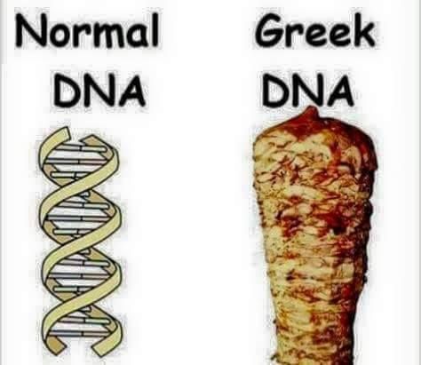 two different types of food with the words normal, greek and dna on them