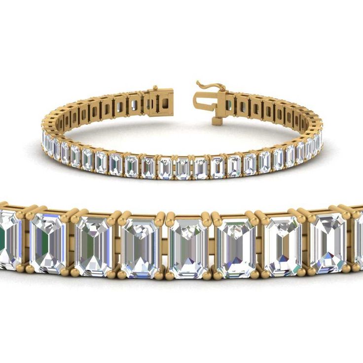 Illuminate her wrist with the lavish look of this gleaming 30ctw. diamond tennis bracelet. A row of miracles, 0.30 ct. emerald cut diamond accents radiate optimal shimmer. Each diamond is set to appear extra large and more brilliant, creating twice the sparkle. Held together with an open box clasp, this 7.0-inch bracelet is a chic mix of glamour and elegance.  Emerald cut diamonds of 14.10 Total Carat Weight with Clarity VS1 and Color H in a prong setting. Total Number Of Stones:- 47 Bracelets For 7 Inch Wrist Size. This 14 Ct. Emerald Cut Tennis Diamond Bracelet is also available in your desired choice of metals and gemstones. Free shipping within USA. One Year Manufacturing Warranty. Direct Manufacturing Prices. 30 Days Return Policy with Lifetime Upgrade.  Buy now and pay late Infinity Engagement Ring, Basket Set, Box Clasp, Rose Gold Metal, Tennis Bracelet Diamond, Best Diamond, Debit Cards, Emerald Cut Diamonds, Diamond Bracelets