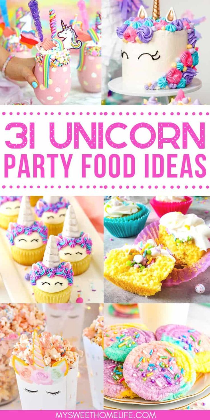 unicorn party food ideas with text overlay