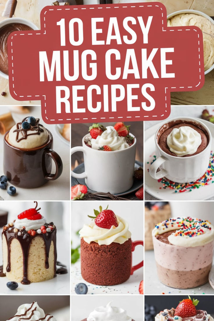 Craving something sweet? 🍰 Discover Easy Mug Cake Recipes you can whip up in minutes! From chocolatey delights to fruity favorites, these single-serve desserts are perfect for a quick and satisfying treat. No oven needed—just your microwave and simple ingredients! 🕒✨ #MugCakeRecipes #EasyDesserts #QuickTreats Single Serving Microwave Dessert, Homemade Mug Cake Recipe Easy, Microwave Cake In A Mug Recipes, Coffee Cup Desserts Mug Cakes, Instant Cake Recipes, Oven Mug Cake Recipe, Microwave Air Fryer Recipes, Quick Desserts For One, Basket Air Fryer Recipes