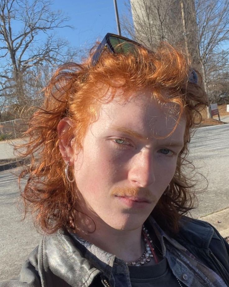 ginger boy mustache curly hair redhead fashion style aesthetic Male Ginger Hairstyles, Long Red Haired Men, Redhead Men Hairstyles, Red Hair People, Ginger Curly Hair Men, Guy With Colored Hair, Ginger Guy Aesthetic, Curly Ginger Hair Men, Red Head Guy