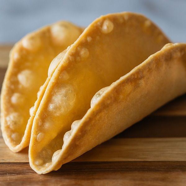 two tortillas sitting on top of a wooden cutting board