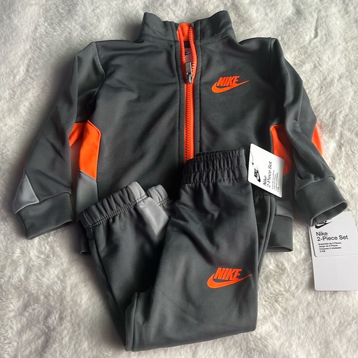 New Two Piece Nike Set Full Zipper Sweater And Gray Joggers Playful Orange Playwear Sets, Casual Orange Playtime Sets, Casual Orange Playwear Sets, Fitted Orange Playwear Sets, Nike Matching Set Outfit, Nike Set, Gray Joggers, Nike Outfit, Zipper Sweater