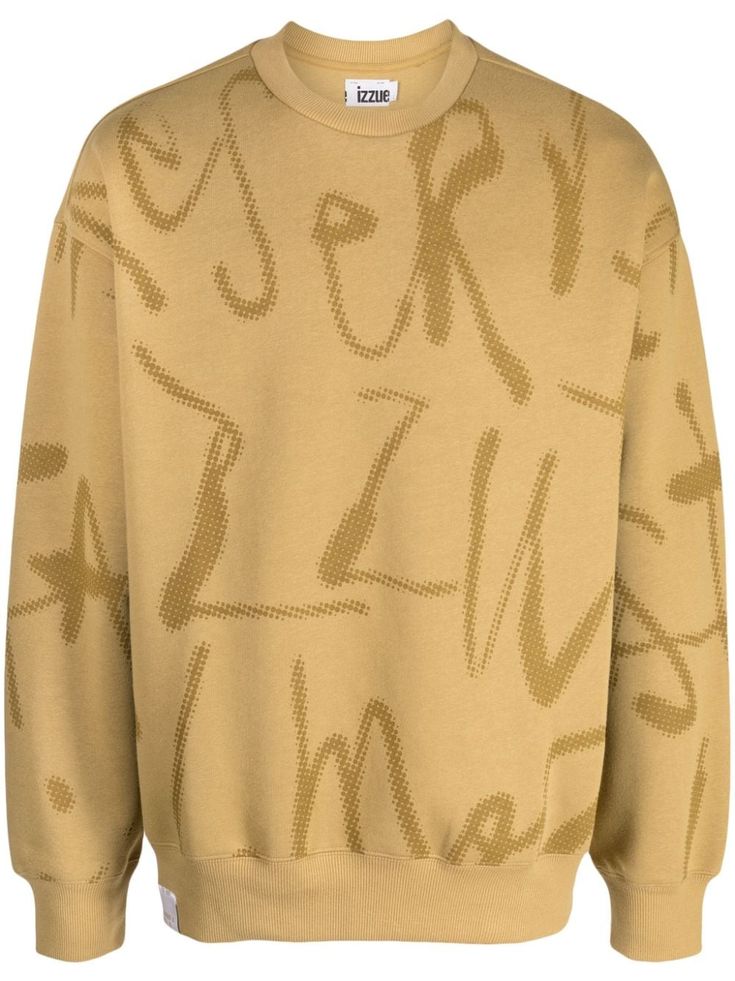 camel yellow cotton blend jersey texture all-over graphic print appliqué logo crew neck long sleeves elasticated cuffs elasticated hem Logo Pattern Long Sleeve Sweater For Fall, Crew Neck Sweater With Logo Pattern For Fall, Casual Crew Neck Sweater With Logo Pattern, Long Sleeve Sweater With Logo Pattern For Fall, Fall Crew Neck Sweater With Logo Pattern, Oversized Jacquard Knit Crew Neck Sweatshirt, Crew Neck Jacquard Knit Sweatshirt For Spring, Spring Jacquard Knit Crew Neck Sweatshirt, Streetwear Cotton Jacquard Knit Sweatshirt