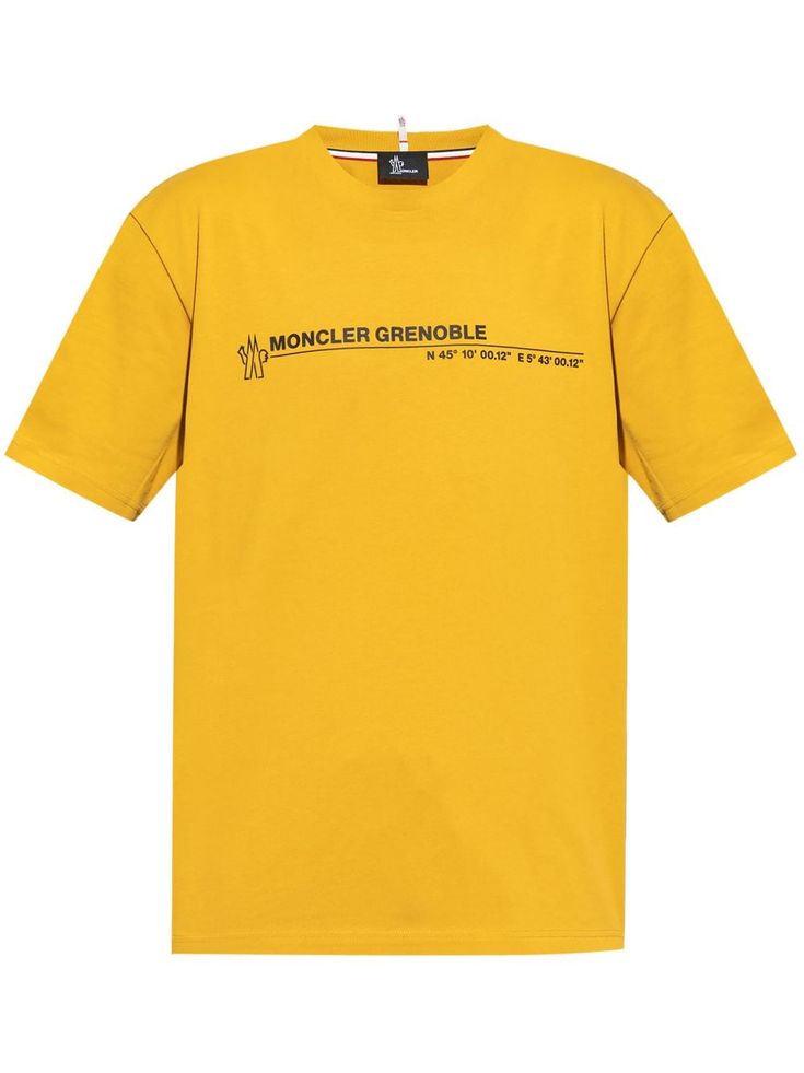 canary yellow/black cotton jersey texture logo print at the chest crew neck drop shoulder short sleeves straight hem Texture Logo, Moncler Logo, City Shorts, Yellow T Shirt, Canary Yellow, Balenciaga Triple S, Summer Beach Wear, Short Suit, T Shirt Vest