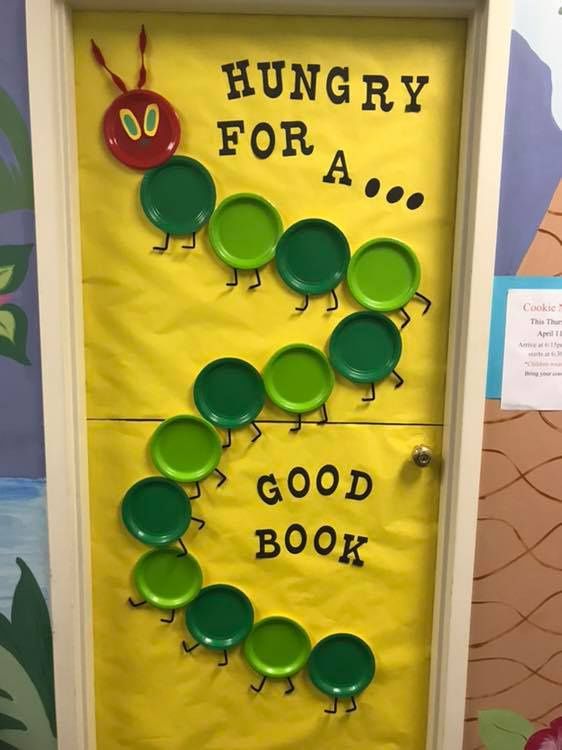 the very hungry caterpillar door for a good book week classroom door decorations, library doors, bulletin boards, person, school stuff to buy items, books, reading, crafts, children, board, kids, projects, activities, how to sell