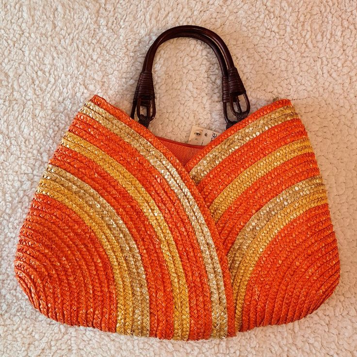 Measurements Available Upon Request Very Light Weight Perfect For The Beach Or Vacation Crochet Bags Purses, Crochet Bags, Bags Purses, Handle Bag, Orange Yellow, Womens Tote Bags, Color Orange, Crochet Bag, Straw Bag