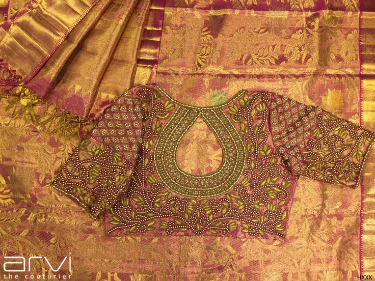 Arvi The Couturier Blouse Designs, Blows Designs, Arvi The Couturier, Short Sleeve Blouse Design, Maggam Designs, Stitching Tutorial, South Indian Bride Saree, Bride Saree, Pattu Saree Blouse Designs