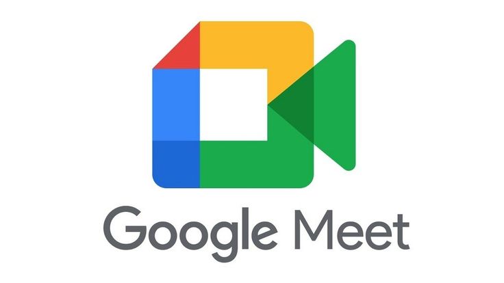 the google meet logo with an arrow pointing up to it's left side,