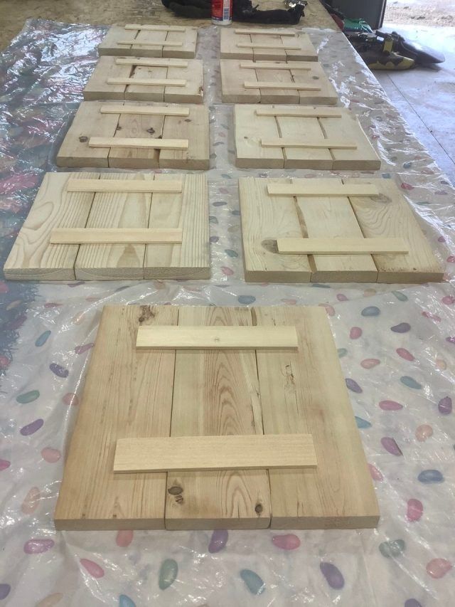 several pieces of wood sitting on top of a table