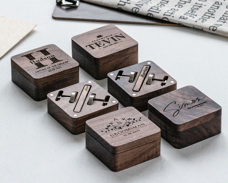 Welcome to HKMINIMALIST, where we present our Groomsman Personalized Wood Tie Cufflinks Make a lasting impression on your wedding day with our Groomsman Personalized Wood Tie Cufflinks. These unique accessories add a touch of sophistication to your groomsmen's attire, while also serving as a meaningful keepsake. Each cufflink is meticulously crafted from premium wood, and can be personalized with initials, names, or special messages, making them a truly special gift for your wedding party.  Prod Custom Cuff Links, Groomsmen Ideas, Groomsmen Cufflinks, Wood Tie, Engraved Cufflinks, Custom Cufflinks, Best Man Gift, Groomsmen Proposal, Groomsmen Gifts