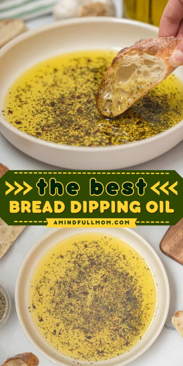 Learn how to make The Best Bread Dipping Oil! This homemade condiment from scratch is made with a dried blend of spices and rich, aromatic olive oil. It's one of the best homemade sauces you can make! Oil For Bread Dipping Recipe, Italian Bread And Olive Oil Dip Recipes, Dipping Sauces For Bread, Bread For Oil Dipping, Pesto Bread Dipping Sauce, Bread Dips Recipes Oil, Best Bread For Dipping In Oil, Bread With Dipping Oil, Roasted Garlic Dipping Oil