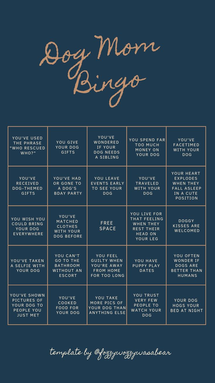 a blue and gold print with the words dog mom bingo