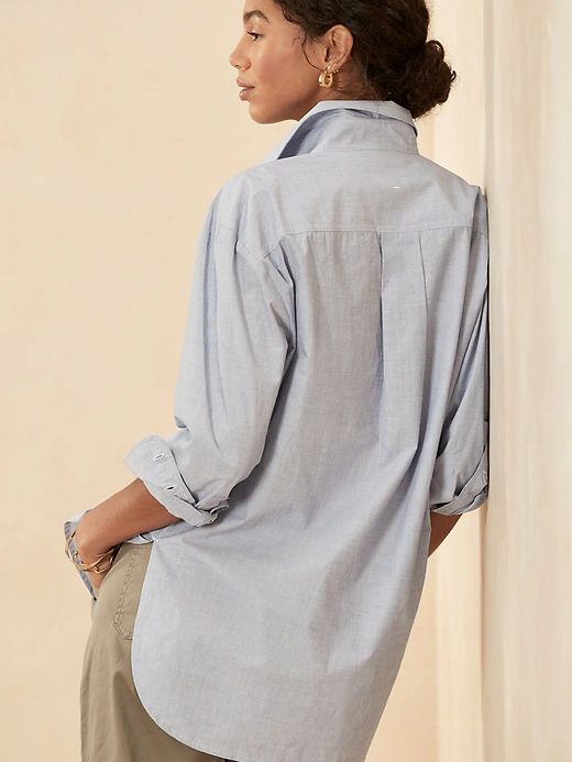 Oversized Poplin Shirt | Banana Republic Linen Oversized Shirt, Oversized Poplin Shirt, Button Fashion, Cerulean Blue, High Waist Fashion, Shirt Dress Style, Classy Casual, Banana Republic Factory, Mom Outfits