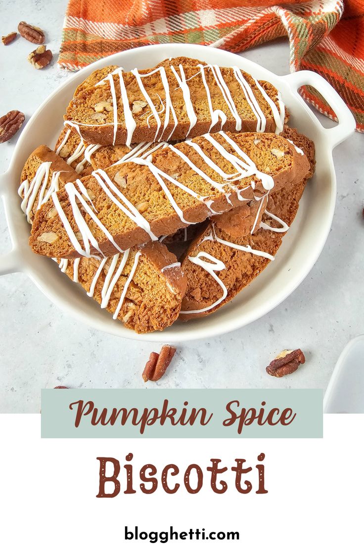 pumpkin spice biscotti on a white plate