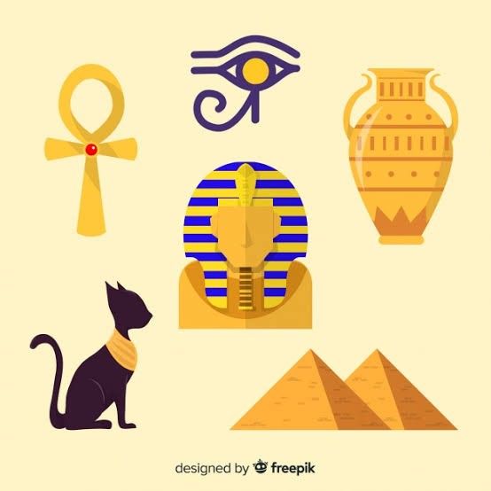 the egyptian symbols are depicted in this flat design style, including an eye and pyramid