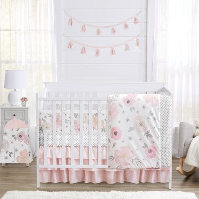 The 6 piece Pink and Gray Watercolor Floral baby bedding collection by Sweet Jojo Designs will create an elegant and sophisticated look for your nursery. This artistic girl crib bedding set uses a sensational collection of exclusive brushed microfiber fabrics. It boasts a hand painted watercolor floral print, a mini gray polka dot, and solid blush pink fabrics. The gorgeous color palette of gray, white, and delicate shades of pinks will set your nursery up in high style. This crib bedding set in Floral Baby Bedding, Baby Girl Crib Bedding Sets, Floral Crib Bedding, Crib Liners, Girl Crib Bedding Sets, Baby Crib Bedding Sets, Crib Bedding Girl