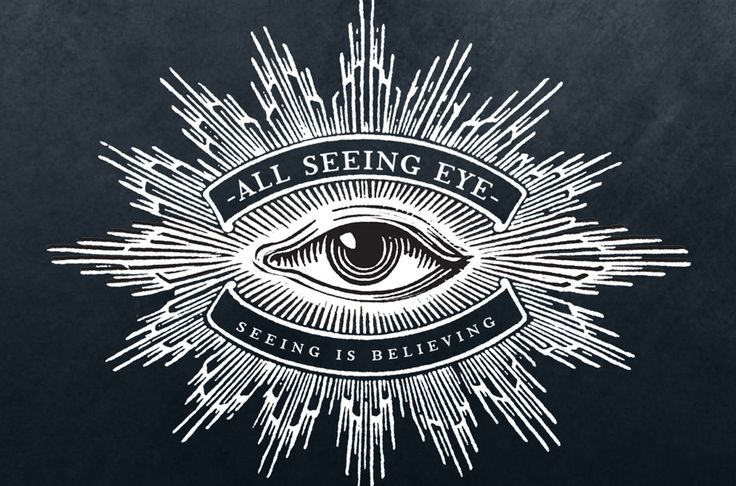 the all seeing eye logo is shown on a black background with white lines and rays