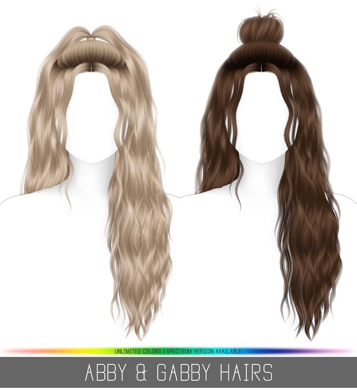 an image of two long hair styles on mannequins with the words, aby & gabby hairs