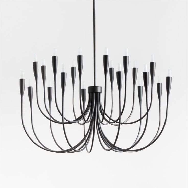 a black chandelier with many lights hanging from it