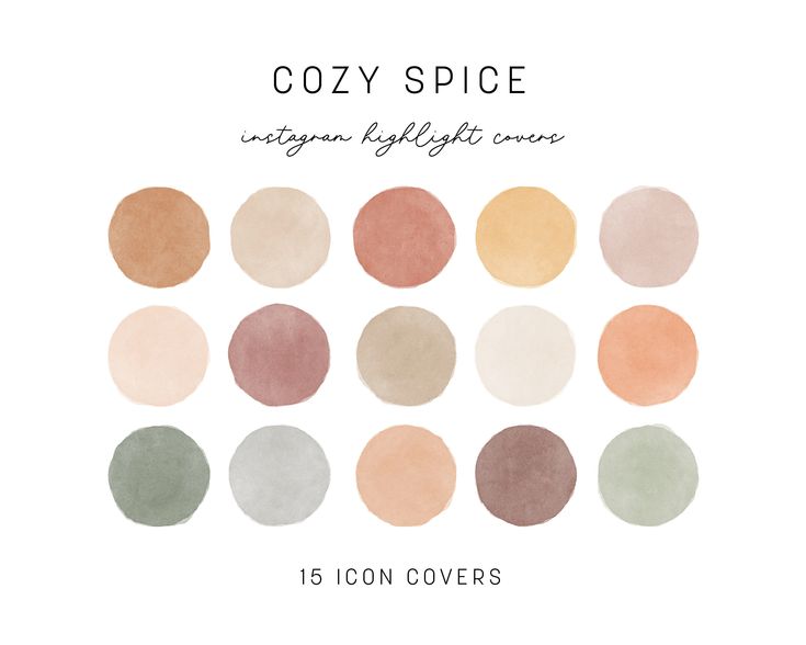 the color palette for cozy spice is shown in various colors and sizes, including peachs,