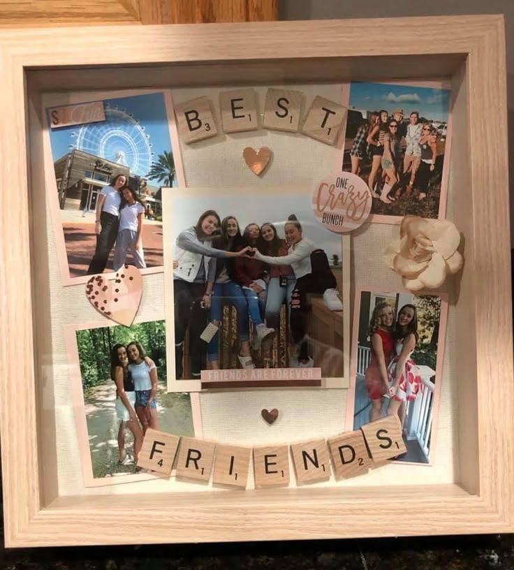 Shadow box friend idea, scrabble pieces, art, gift, craft, shadowbox, memory box Friend Frame, Friends Frame, Best Friend Picture Frames, Shadow Box Gifts, Gifts For Best Friends, Aunt Birthday Gift, Friends Picture Frame, Scrabble Art, Birthday Gifts For Brother