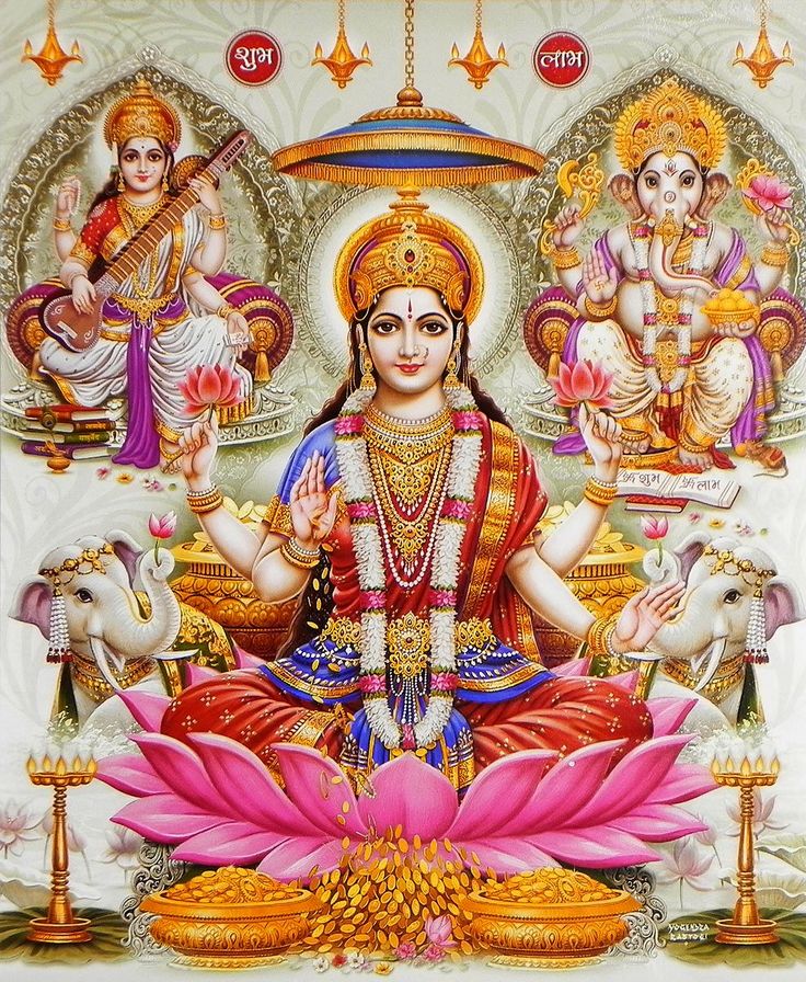 the hindu god sitting on top of a lotus with his four avatars in the background