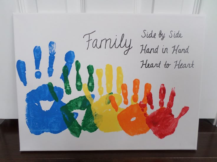 a family hand print is displayed on a card