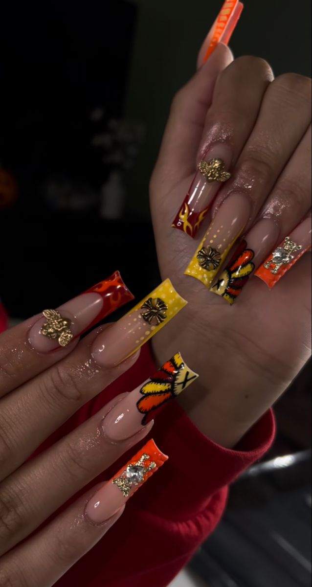 Nail techs love this page Ballerina Nails Designs, Fall Nail Inspo, Yellow Nails Design, 2023 Love, Retro Nails, Hard Nails, Nails Now, Colored Acrylic Nails, Dope Nail Designs