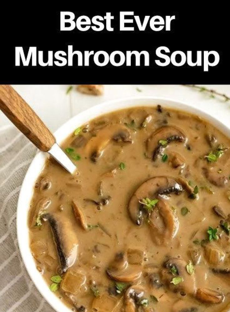 the best ever mushroom soup in a white bowl