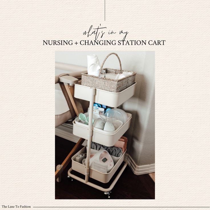 an image of a nursing and changing station cart with items on it in the corner